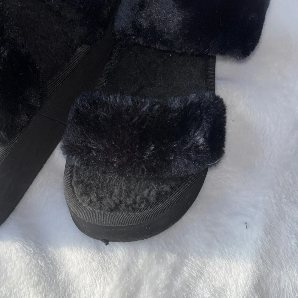 Black Fuzzy Platform Sandals - Picture 4 of 6